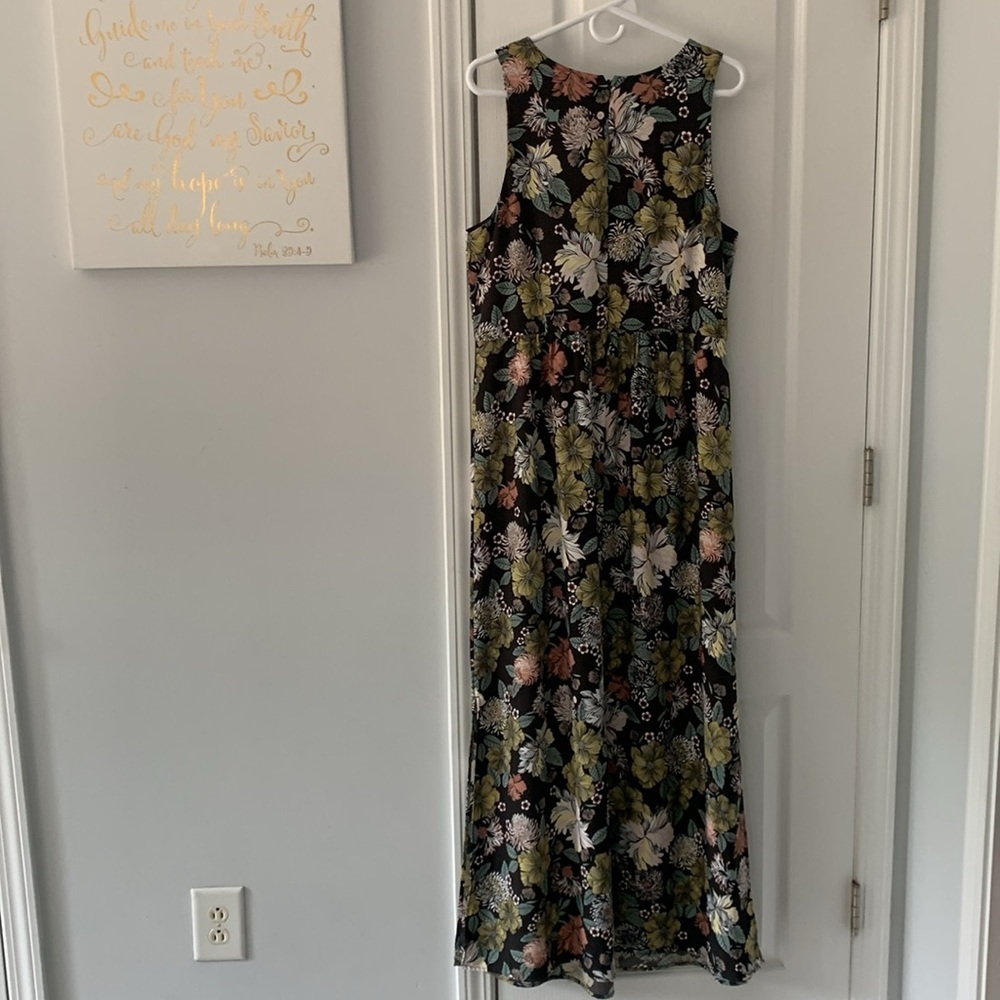 LOFT Floral Boho Maxi Column DRESS size 14 summer vacation travel brown cottage - Picture 8 of 12